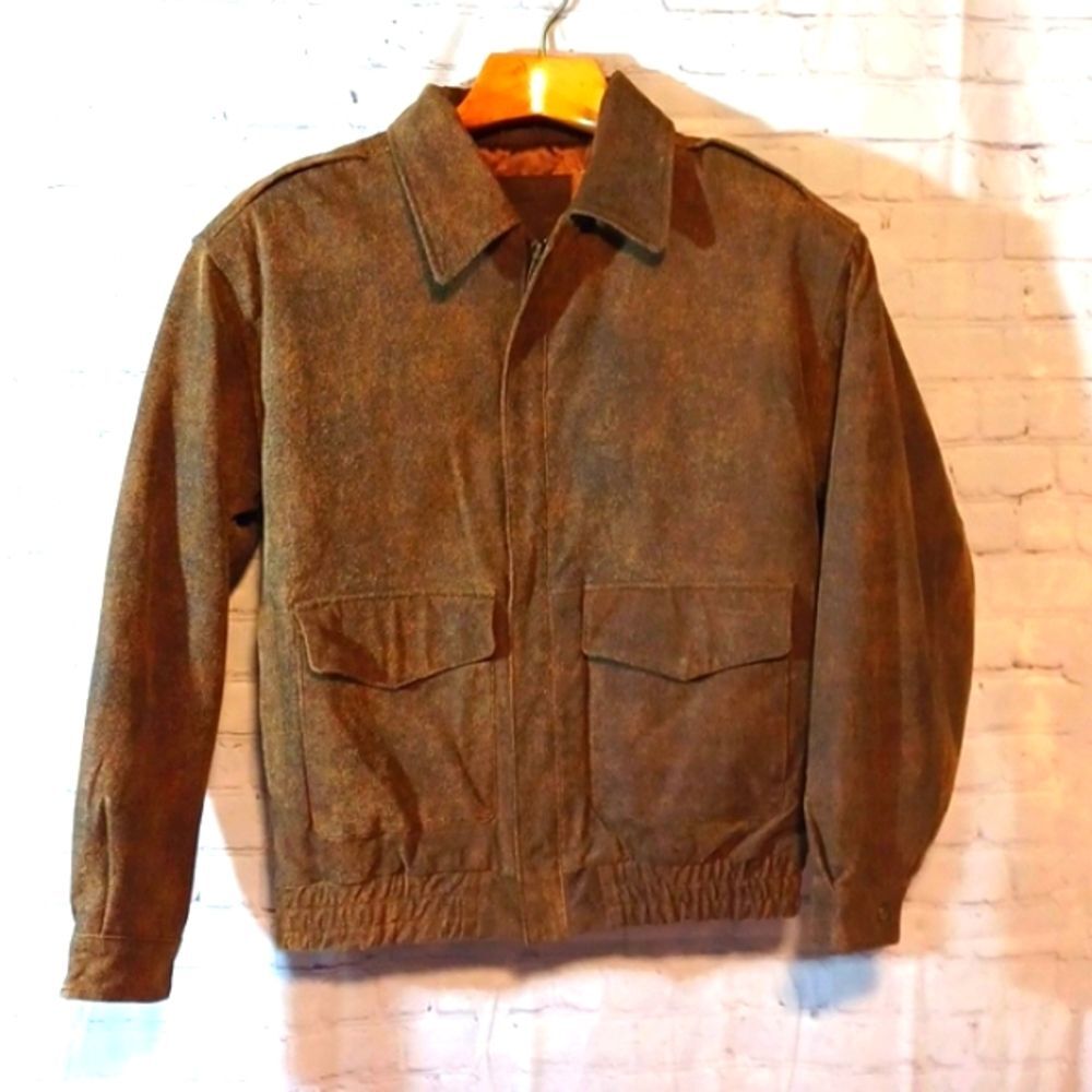 Mens Leather Brown Bomber Jacket S New No Tags